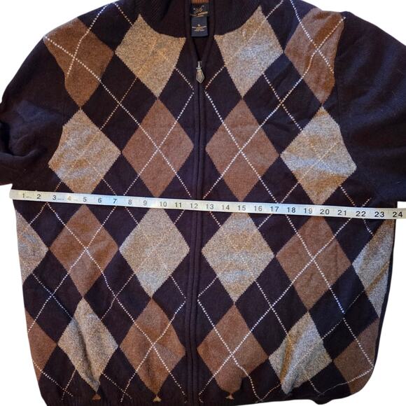Brooks Brothers Argyle Cardigan Sweater 100% Lambswool Size XL Brown, zip front - Picture 5 of 9